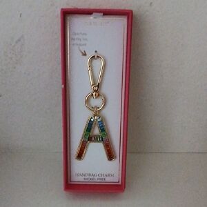 Gold Tone Initial 'A' Handbag Charm by True to Form with Multicolor Rhinestones